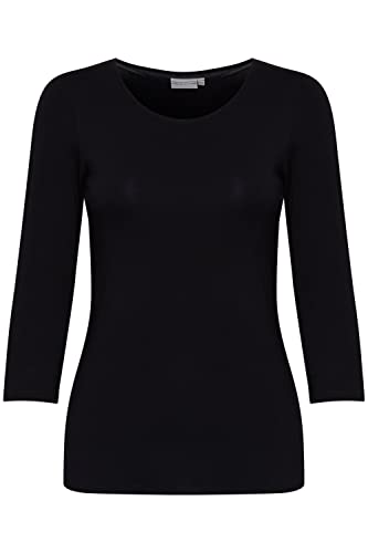 fransa FRKiksen Damen Longsleeve 3/4-Arm Langarmshirt Basic Shirt mit Rundhalsausschnitt mit Stretch Slim Fit, Größe:L, Farbe:(NOOS) Black (60096) von fransa