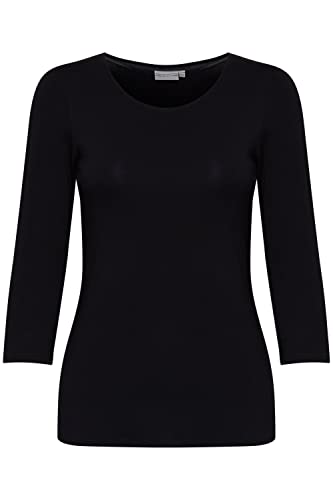 fransa FRKiksen Damen Longsleeve 3/4-Arm Langarmshirt Basic Shirt mit Rundhalsausschnitt mit Stretch Slim Fit, Größe:XS, Farbe:(NOOS) Black (60096) von fransa