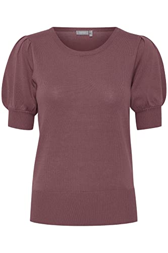 fransa FRZUBASIC Damen Strickshirt T-Shirt Kurzarm Shirt mit Rundhalsausschnitt und Puffärmeln, Größe:L, Farbe:Grape Shake (182109) von fransa