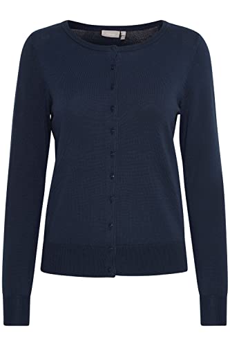 fransa FRZubasic Damen Strickjacke Feinstrick Cardigan Strickcardigan mit Rundhalsausschnitt und Knopfleiste, Größe:L, Farbe:(NOOS) Dark Peacoat (60468) von fransa