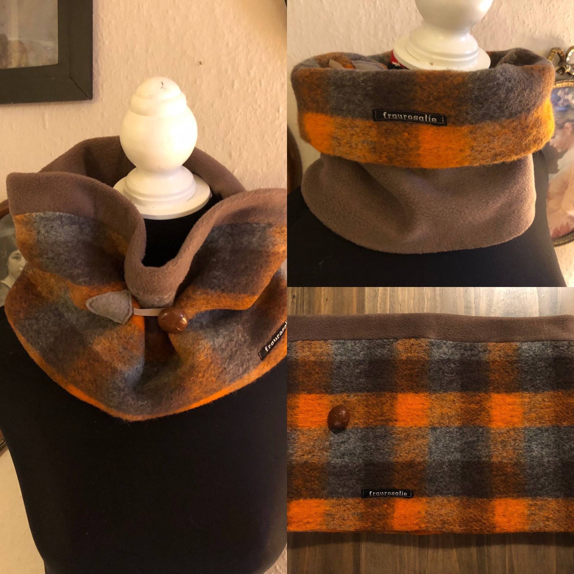 Loop Loopschal Winterloop Schlauchschal Halssocke Halswärmer Schlupfschal Orangebraun Mit Knopf U.schlaufe von fraurosalie