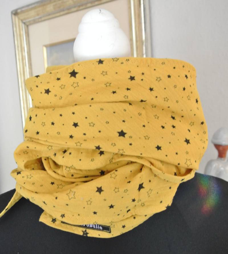 Musselintuch Musseline Dreiecktuch Gelb Mit Schwarzen Sternen von fraurosalie