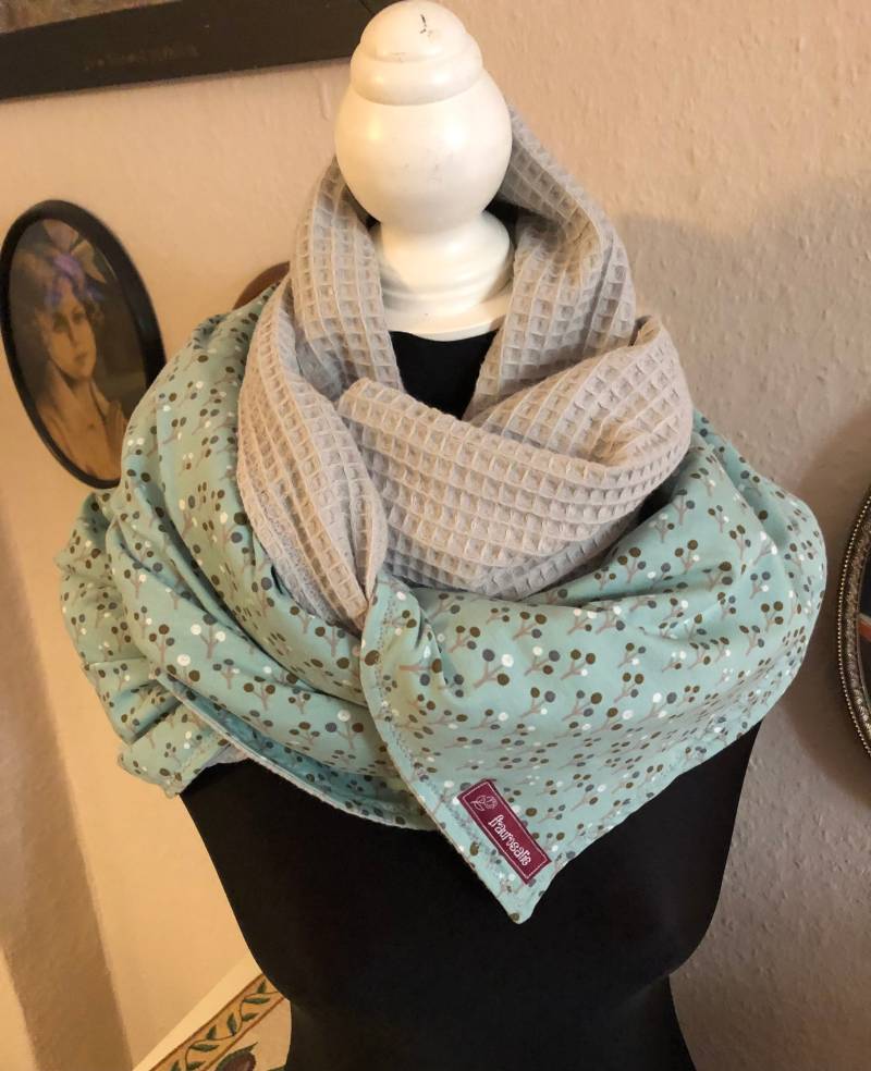 Wickelschal Mit Schlaufe Baumwolljersey Grün Und Waffelpique Grau Unikat Mich Gibt's Nur Einmal von fraurosalie