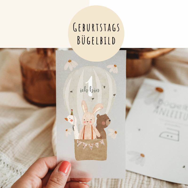 Bügelbild 1. Geburtstagsshirt Ballonfahrt Gänseblume Salbei Ballon von frauselma