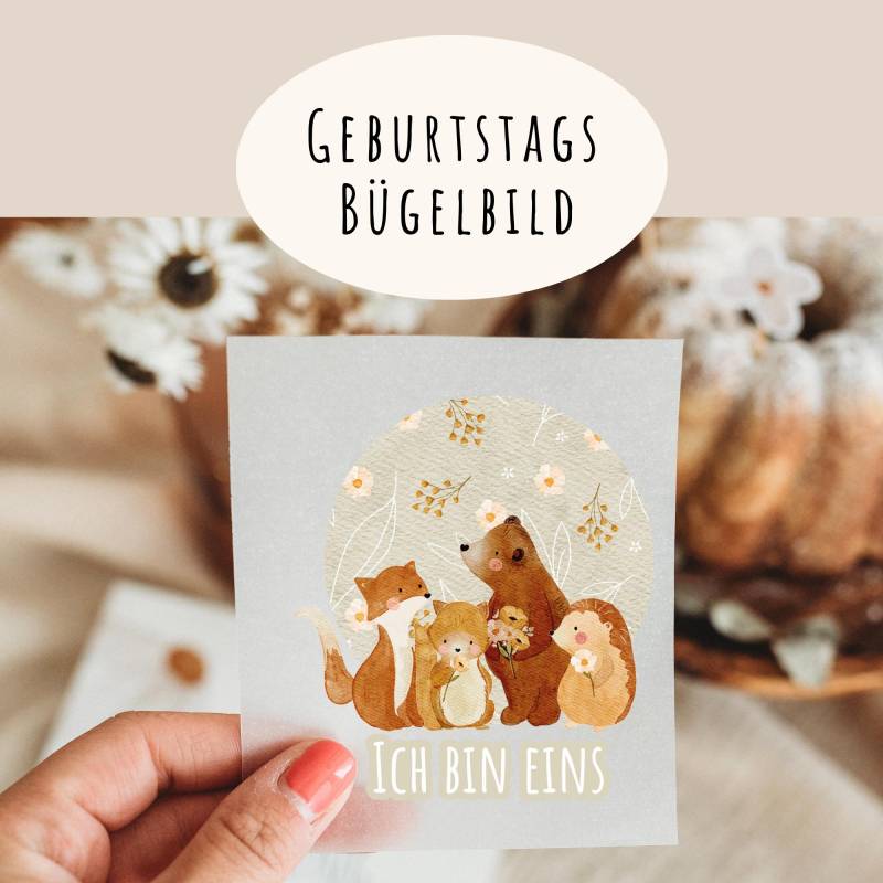 Geburtstagsbügelbild Geburtstagsshirt Bär Waldtiere Fuchs Salbei Boho von frauselma