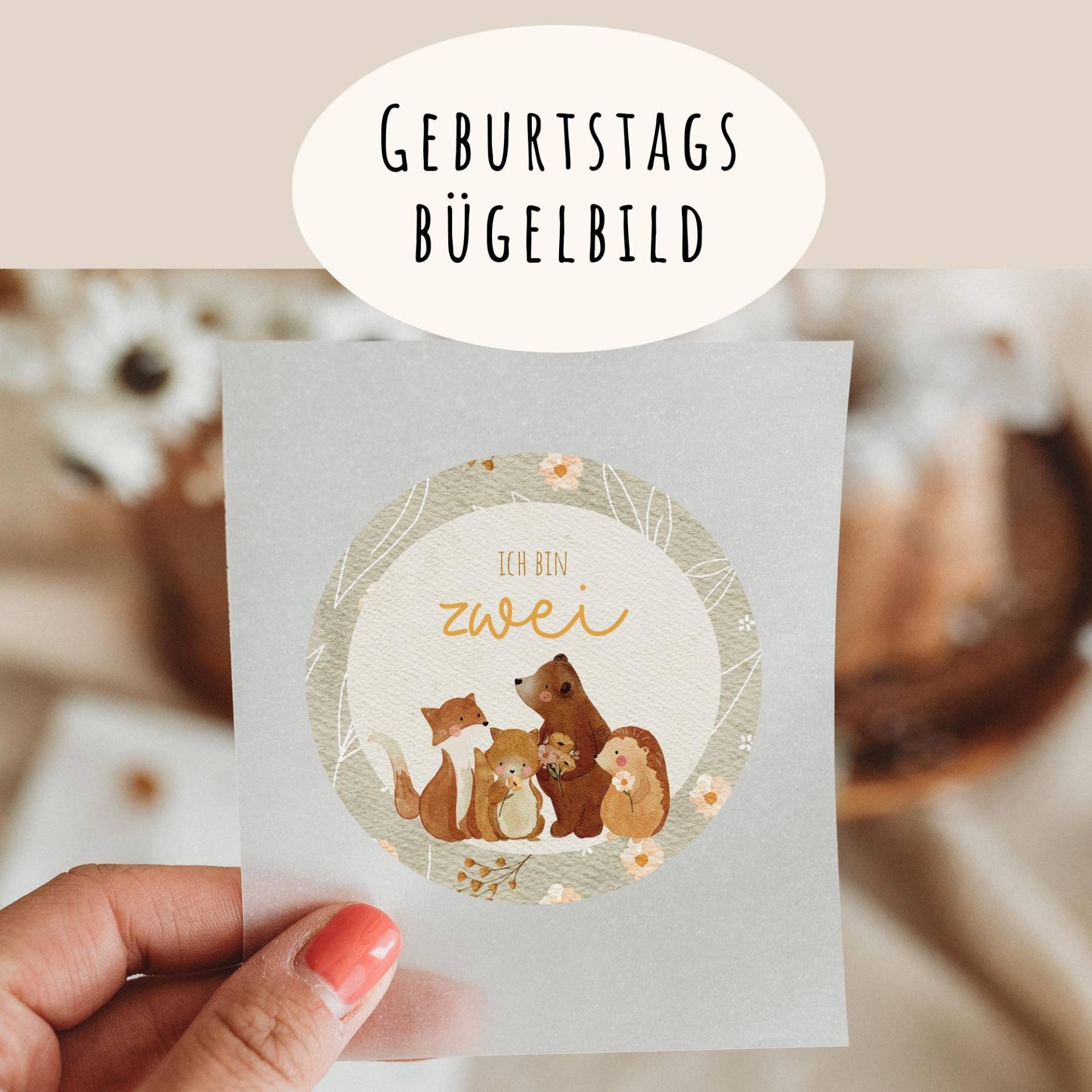Geburtstagsbügelbild Geburtstagsshirt Bär Waldtiere Fuchs Salbei Boho Geburtstagsbügelbild Geburtstagsshirt Bär Waldtiere Fuchs Salbei Boho von frauselma