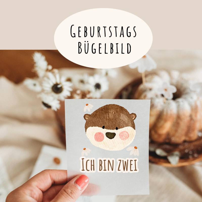 Geburtstagsbügelbild Otter Bär Gänseblume Boho von frauselma