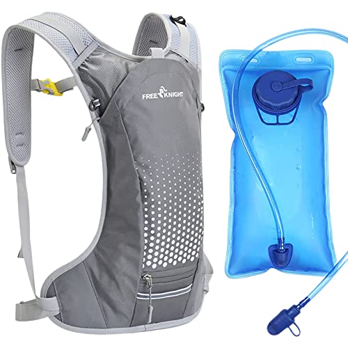 free knight 6L Wasserdichtes Fahrrad Radfahren Rucksack mit 2L Wasserblase, Hydration Pack mit Helm Organizer Tasche für Radfahren Reiten Laufen Joggen Wandern (Grau) von free knight