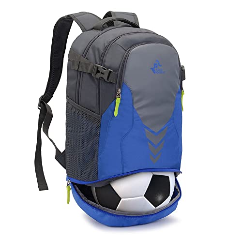 free knight Rucksack mit Bottom Ball Compartment - große Kapazität Sportgeräte Tasche für Jugend Jungen Mädchen Fit Basketball Volleyball Fußball Soccer Ball (Blau) von free knight