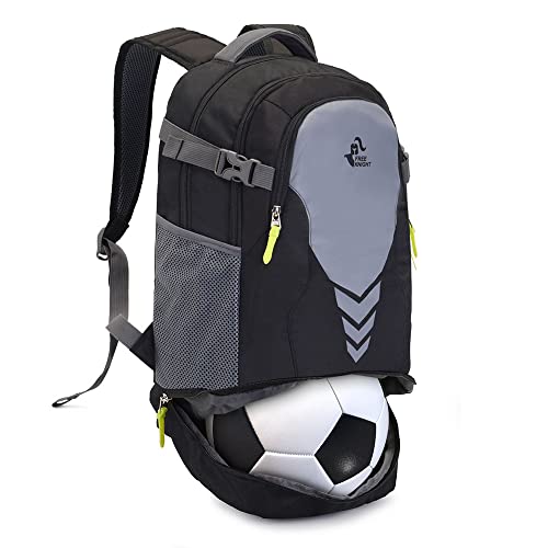 free knight Rucksack mit Bottom Ball Compartment - große Kapazität Sportgeräte Tasche für Jugend Jungen Mädchen Fit Basketball Volleyball Fußball Soccer Ball (Schwarz) von free knight