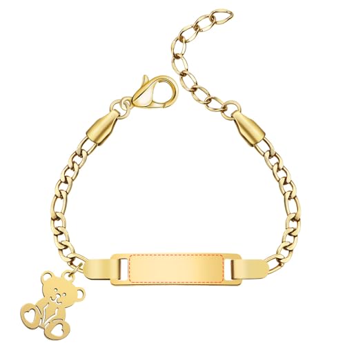Personalisiertes Babyarmband mit individueller Gravur von Name/Geburtsdatum/Armbändern aus Edelstahl, Geschenk für Baby, Kleinkind, frischgebackene Mutter (Bear Bracelet) von free-space