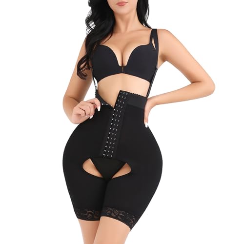 freebras Shapewear Für Damen Body Hohe Taille Miederhose Miederbody BauchweggüRtel Push Up Weg Butt Lifter Stark Verstellbarer Schultergurt Rows Hooks Hohlschnitzer Formende Bodys (Schwarz, M) von freebras