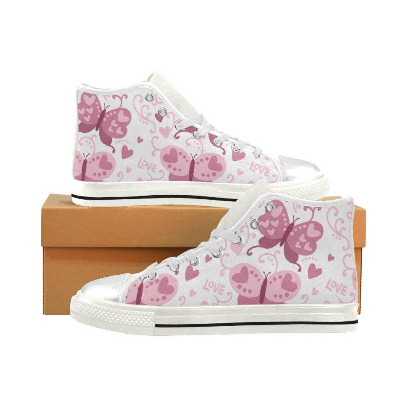 Maßgeschneiderte Hightops, Rosa Liebe Schmetterling Schuhe Art, Schmetterlinge, Kinder Und Frauen Schuhe, Weißer Canvas-Schuhe, Grafik-Design von freedomlook