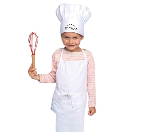 freitex Kinderschürze + Kochmütze mit und ohne Druck des Names (Weiss, Latzschürze + Mütze bedruckt) von freitex