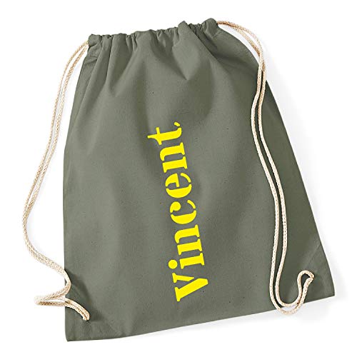 freitex Turnbeutel/Gymsack/Sportbeutel mit Namen bedruckt (Oliv) von freitex