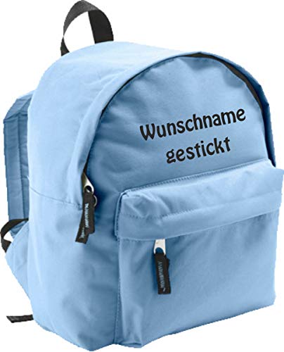 freitex: Hellblauer Kindergartenrucksack Kinder Rucksack bestickt mit Namen 1-2 Zeilen von freitex