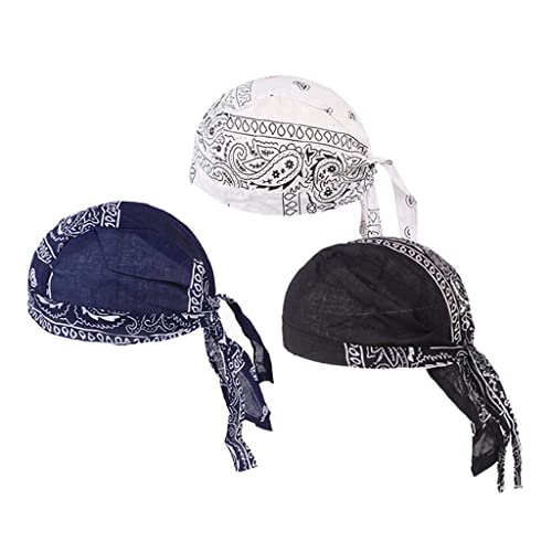 freneci 3x Herren Turban Soft Cotton Chemo Cap Durag Kopftuch Abdeckung Skull Cap Hat Schwarz von Freneci