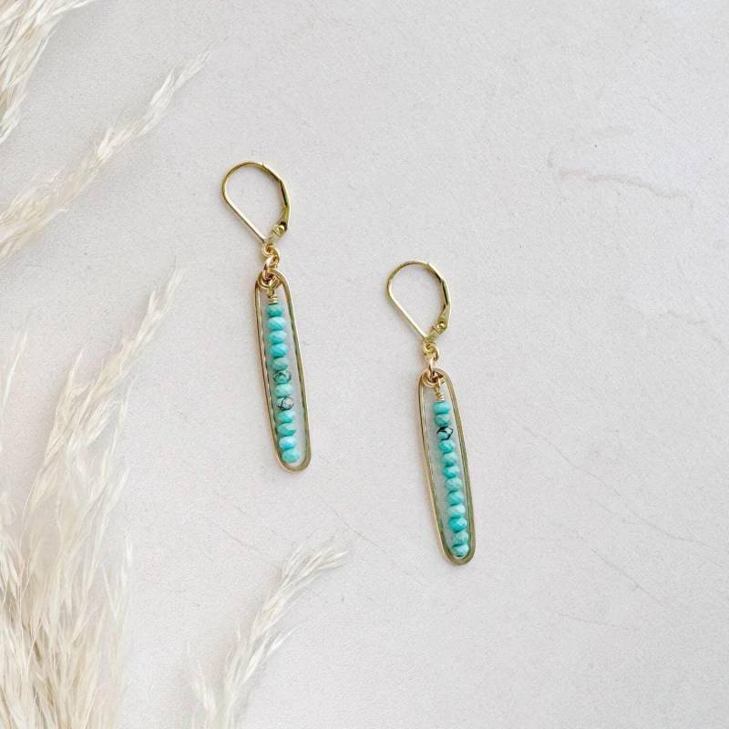 Elegante Handgemachte Gold Und Türkis Tropfen Ohrringe - Boho Edelstein Schmuck Für Frauen von freshieandzero