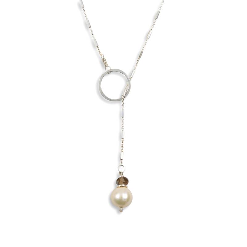 Elegante Süßwasser Perle & Labradorit Y Halskette - Sterling Silber Lariat Minimalist Schmuck von freshieandzero