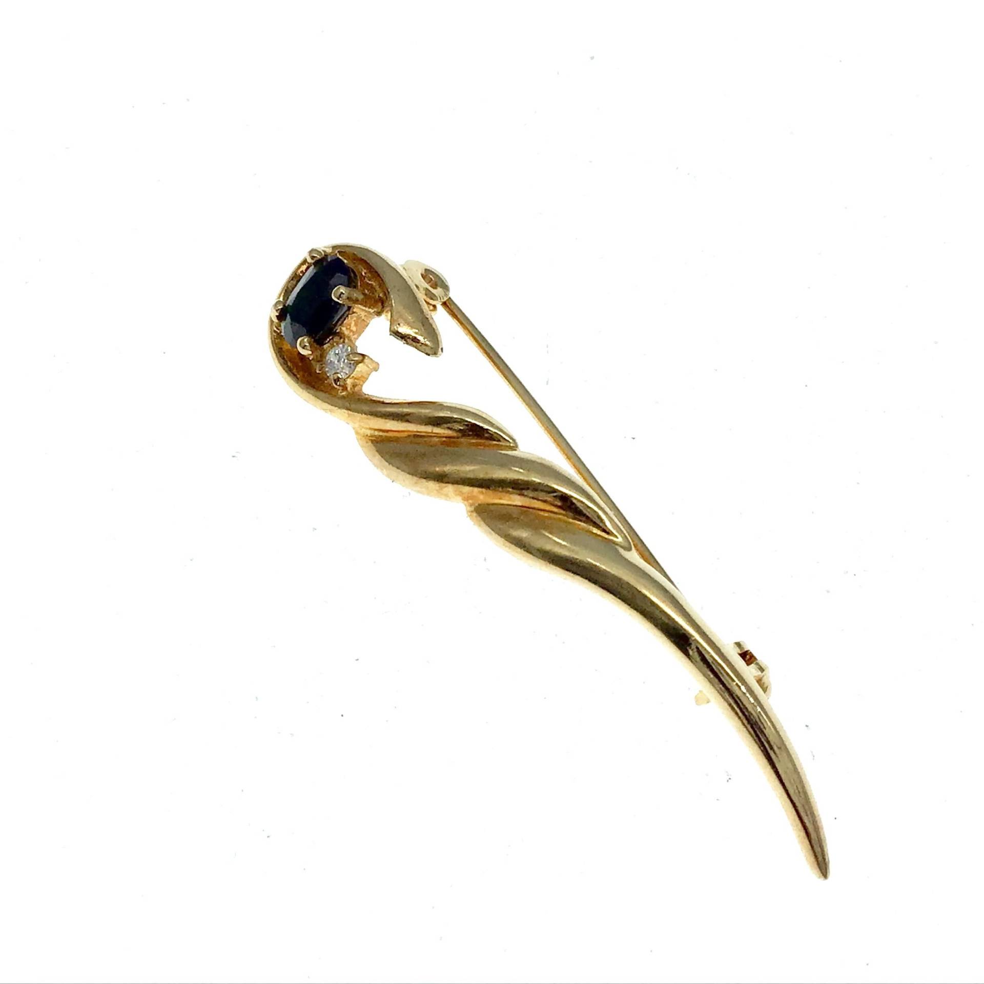 Vintage 1960Er Jahre Gold Finish Onyx Zirkonia Swirl Pin - Signiert Taiwan von frillz