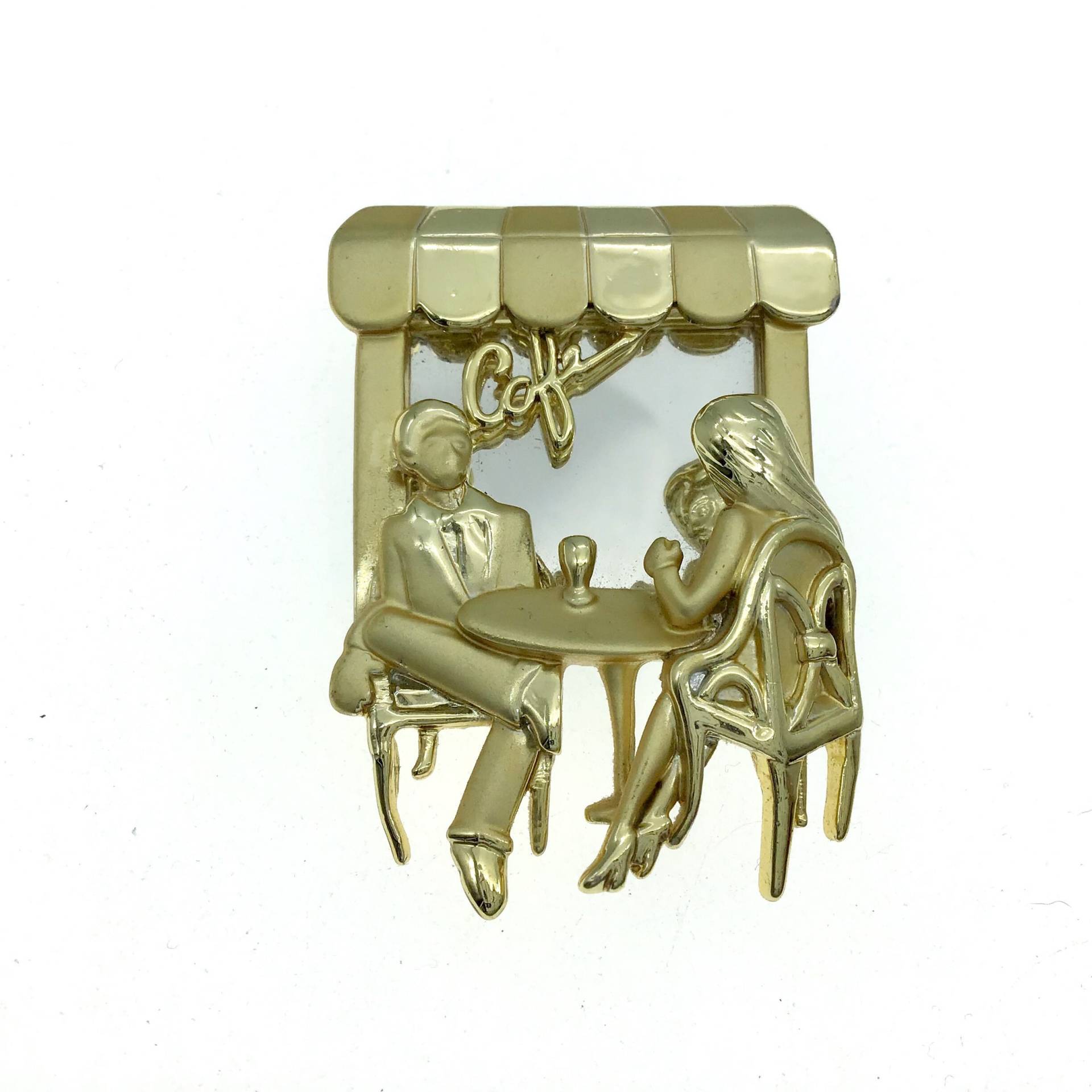 Vintage Ajc Cafe Brosche Anstecknadel Mit Gold-Finish, 1980Er Jahre von frillz