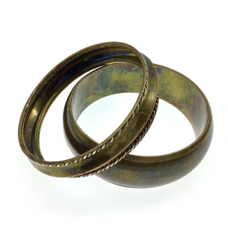 Vintage Messing Armreifen Set 70Er Jahre Boho Mit Patina von frillz