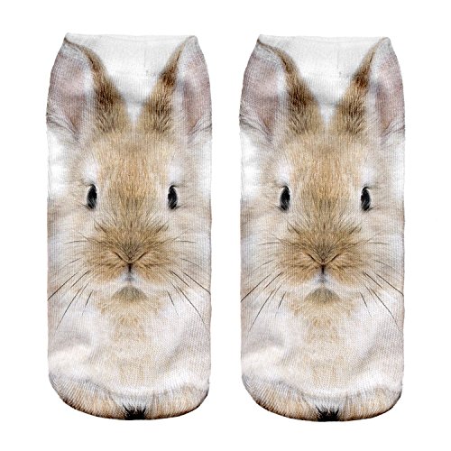 Kinder Mädchen Jungen Socken Full Print Low Knöchel Mops Hund Joggen Laufen Fitness Gym Sport Yoga Sommer Funky Tier 3D Mode Socken Gr. Small, hase von Fringoo