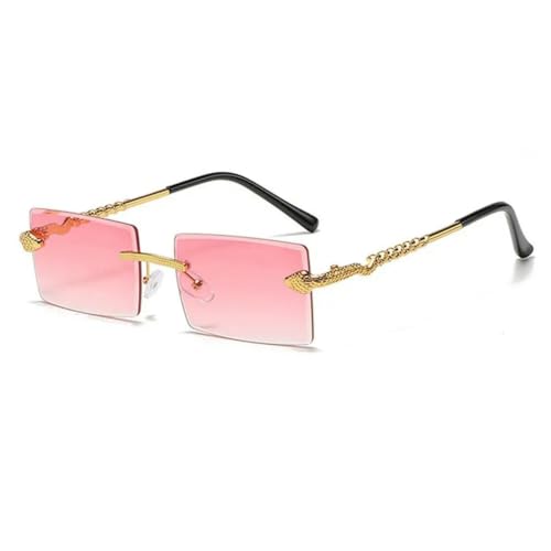 Retro randlose schlangenförmige Metall-Sonnenbrille quadratischer Rahmen rahmenlose Street Shades Gradient Linse Sonnenbrille für Damen & Herren, Farbverlauf Pink von frissin