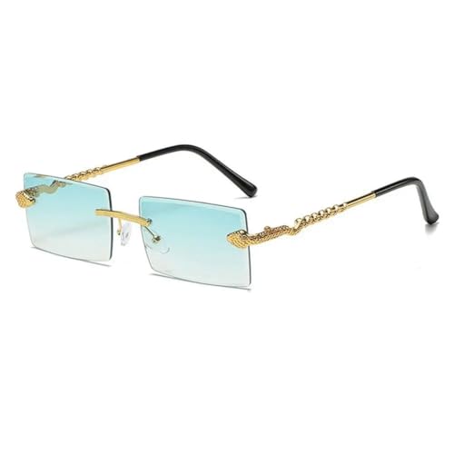 Retro randlose schlangenförmige Metall-Sonnenbrille quadratischer Rahmen rahmenlose Street Shades Gradient Linse Sonnenbrille für Damen & Herren, Farbverlauf grün von frissin