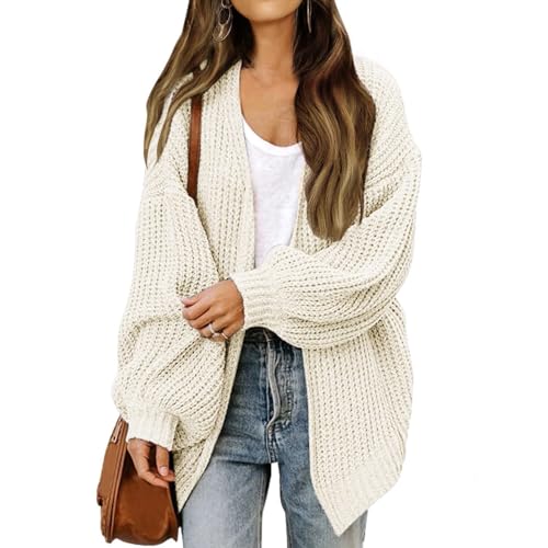 frolicddlook Strickjacke Damen Cardigan Langarm Strickjacken für Damen Übergangsjacke mit Schalkragen Strickmantel Lang Grobstrickjacke Elegant Casual Gestrickt Pullover Sweater Beige 1 XXL von frolicddlook