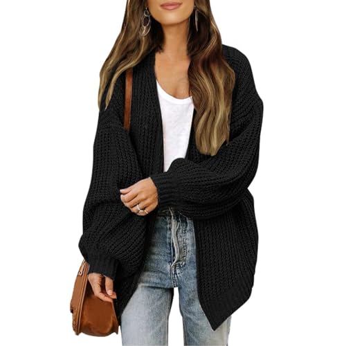 frolicddlook Strickjacke Damen Cardigan Langarm Strickjacken für Damen Übergangsjacke mit Schalkragen Strickmantel Lang Grobstrickjacke Elegant Casual Gestrickt Pullover Sweater Black 1 M von frolicddlook
