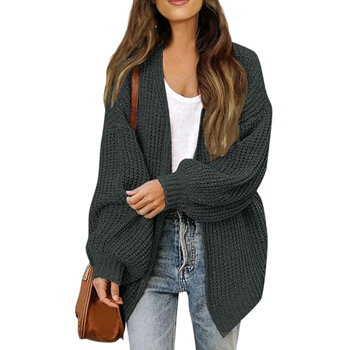 frolicddlook Strickjacke Damen Cardigan Langarm Strickjacken für Damen Übergangsjacke mit Schalkragen Strickmantel Lang Grobstrickjacke Elegant Casual Gestrickt Pullover Sweater Dark Gray 2 XXL von frolicddlook