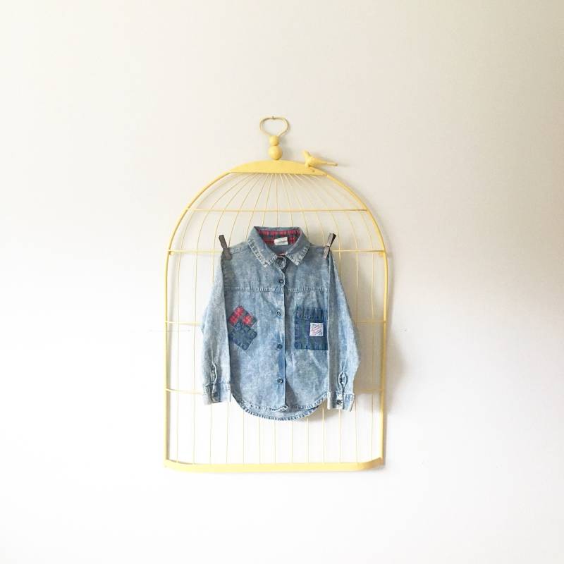 1990Er Jahre Palmetto Stein Gewaschen Und Tartan Plaid Gepatcht Button-Down-Shirt | Größe 4 T von frolickingwren