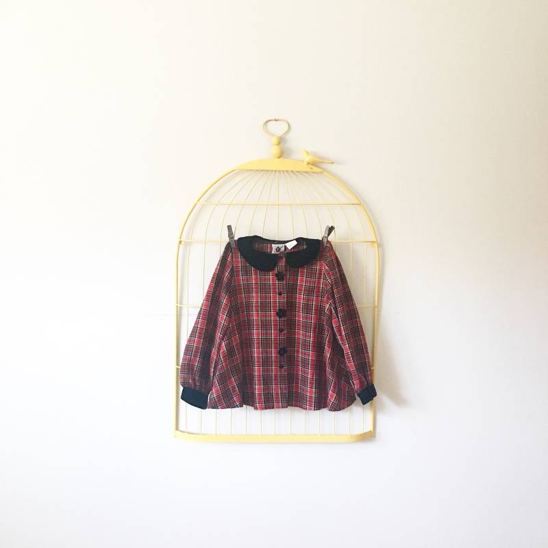 1990Er Jahre Rot Und Schwarz Tartan Swing Button-Down-Top | Mädchen Größe 5 von frolickingwren