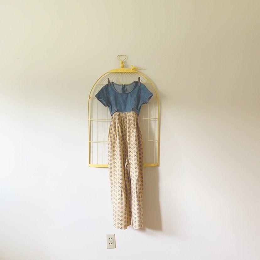 1990S Blue Denim/Senf Floral Print Strampler | Mädchen Größe 8 von frolickingwren