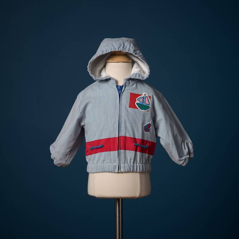 Vintage Blaue Und Rote Boot Appliquéd Kapuzenjacke | Größe 6/9 Monate von frolickingwren
