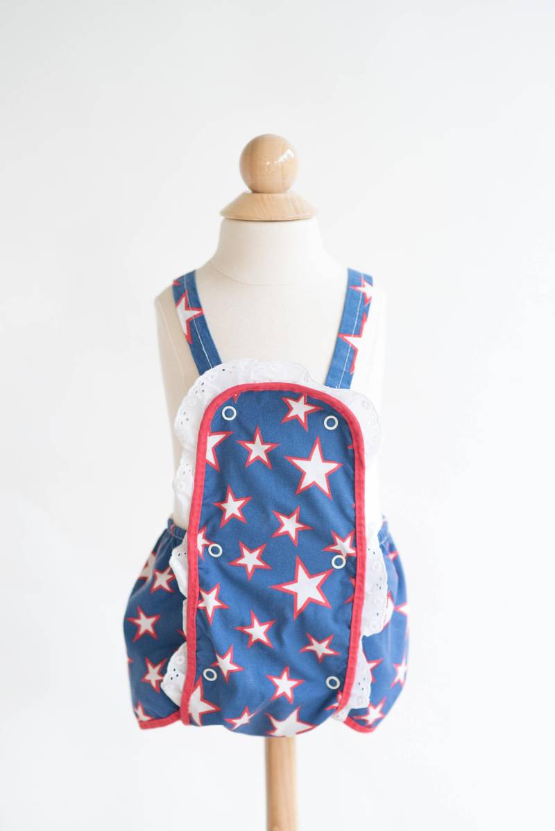 Vintage Navy Blau Rot Weiß Sterne Säugling Sonnenanzug | Größe 3 Monate von frolickingwren