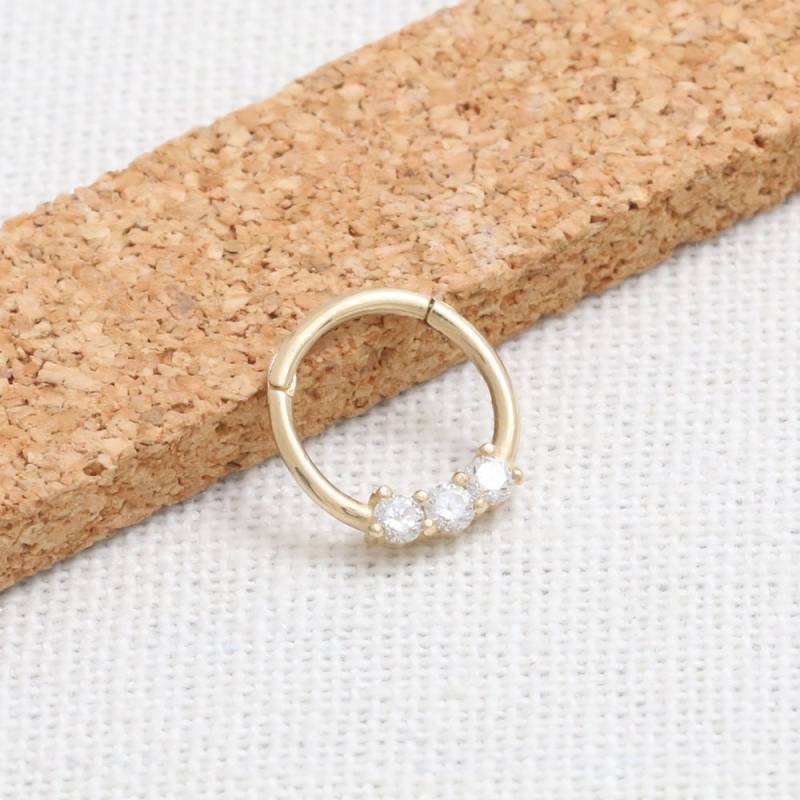 14K 18K Solid Gold 2 Mm Triple Cz, Moissanit, Lab Oder Echter Diamant Helix Snug Knorpel Rook Daith Clicker Septum Ring Klapp Hoop Ohrring von fromJDesign