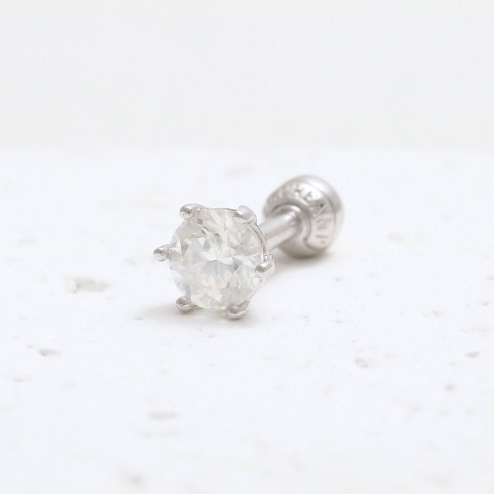 14K 18K Solid Gold 4 Mm Cz, Moissanit, Weißer Saphir Oder Lab Diamant 6 Zacken Einstellung Ohrstecker Knorpel Helix Conch Lobe Piercing Ohrring von fromJDesign