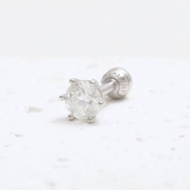 14K 18K Solid Gold 4 Mm Cz, Moissanit, Weißer Saphir Oder Lab Diamant 6 Zacken Einstellung Ohrstecker Knorpel Helix Conch Lobe Piercing Ohrring von fromJDesign