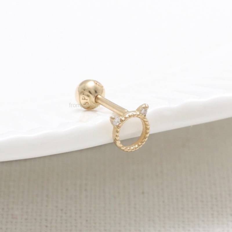 14K 18K Solid Gold Cz, Moissanit, Lab Oder Echter Diamant Akzent Kleine Kitty Katze Ohrstecker Knorpel Tragus Helix Conch Lobe Piercing Ohrring von fromJDesign