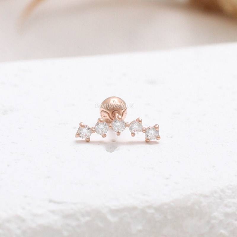 14K 18K Solid Gold Cz, Moissanit, Lab Oder Echter Diamant Gebogene Linie Ohrstecker Helix Conch Lobe Knorpel Piercing Ohrring - 16G, 18G/1Qty von fromJDesign