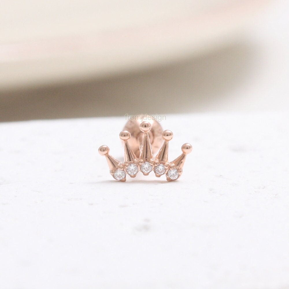14K 18K Solid Gold Cz, Moissanit, Lab Oder Echter Diamant Gebogene Linie Tiara Ohrstecker Tragus Helix Conch Lobe Knorpel Piercing Ohrring 1Qty von fromJDesign