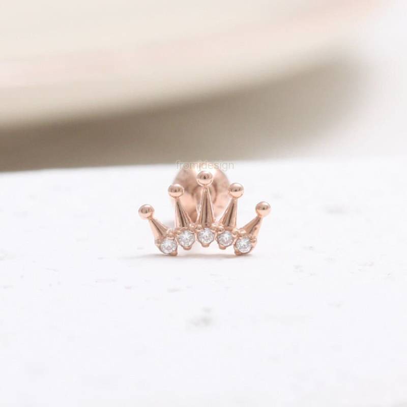 14K 18K Solid Gold Cz, Moissanit, Lab Oder Echter Diamant Gebogene Linie Tiara Ohrstecker Tragus Helix Conch Lobe Knorpel Piercing Ohrring 1Qty von fromJDesign