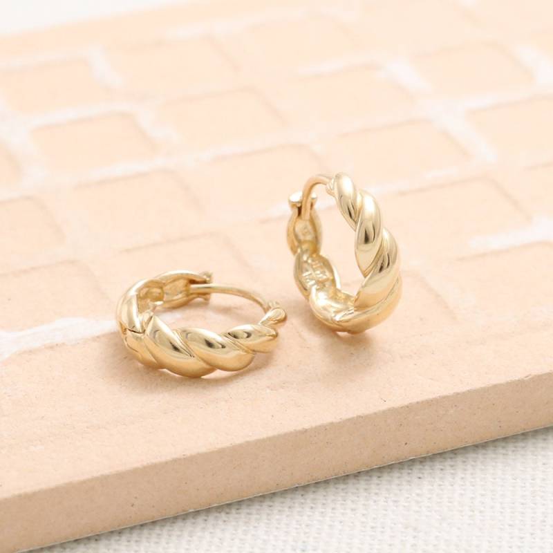 14K 18K Solid Gold Glänzend Poliert Croissant Twisted Teardrop Geformt Seil Huggie Klapp Ohr Hoop Ohrringe Einzel Oder 1 Paar von fromJDesign