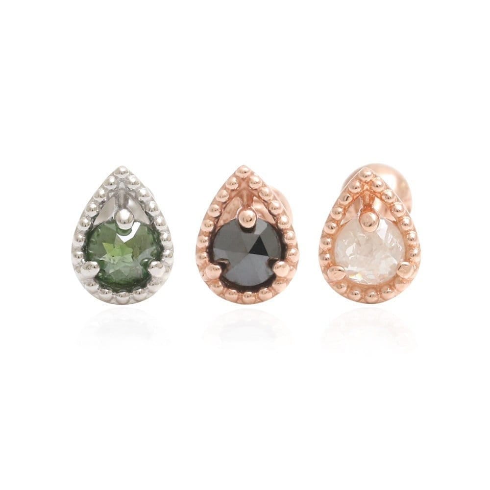 14K 18K Solid Gold Rose Cut Grün, Schwarz Oder Grau Diamant Teardrop Ohrstecker Knorpel Tragus Helix Conch Lobe Piercing Ohrring 16G, 18G 1Qty von fromJDesign