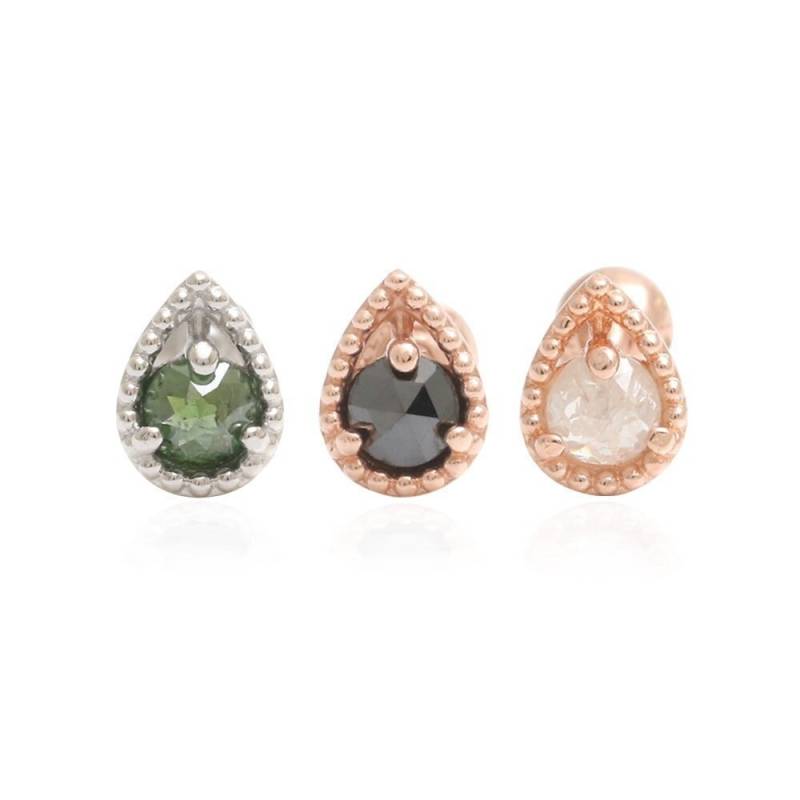 14K 18K Solid Gold Rose Cut Grün, Schwarz Oder Grau Diamant Teardrop Ohrstecker Knorpel Tragus Helix Conch Lobe Piercing Ohrring 16G, 18G 1Qty von fromJDesign