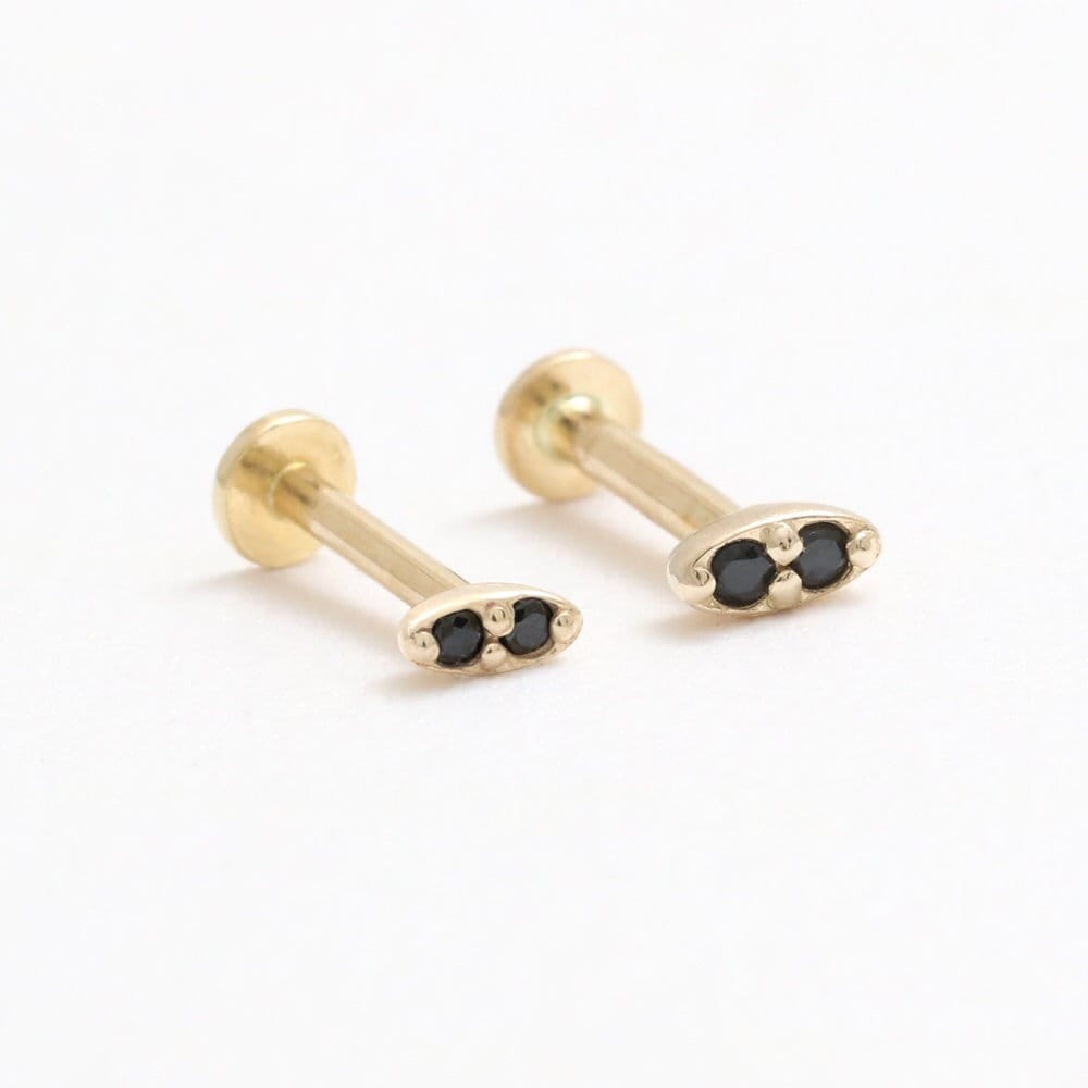 14K Solid Gold Dual Black Cz Oder Echter Schwarzer Diamant Ultra Tiny, Kleine Ovale Bolzen Knorpel Tragus Helix Conch Intern Labret Piercing von fromJDesign