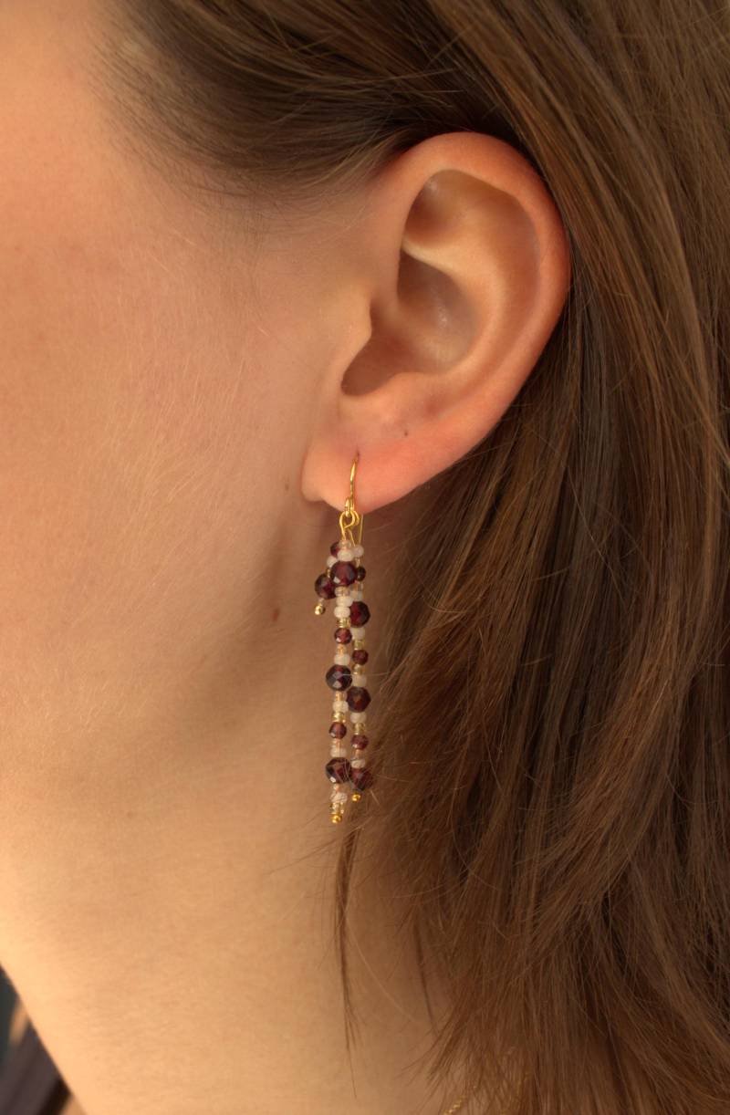 Ohrringe Edelsteinen Glasperlen Handgemacht Edel Schlicht Bunt Weinrot Braun Granat Schmuck Geschenk Freundin Hängeohrringe Herbst Winter von fromMaLena