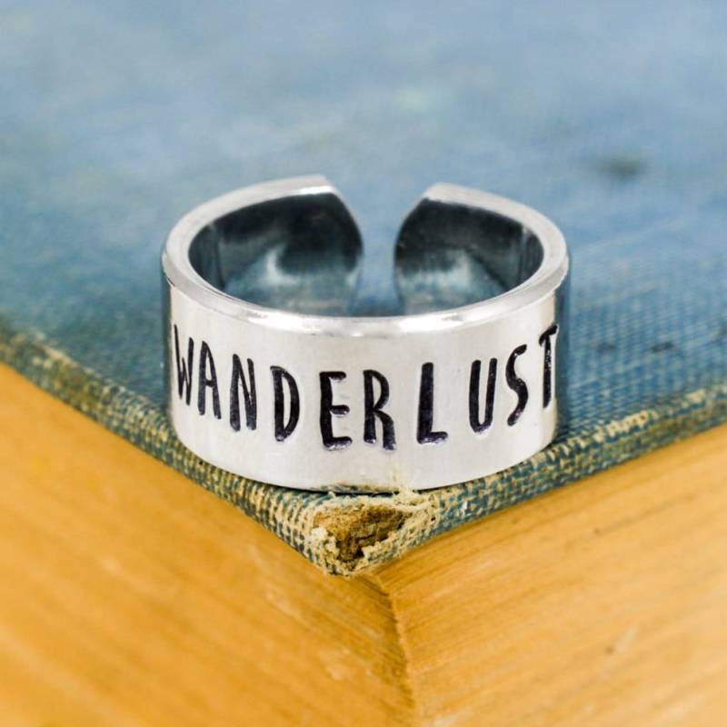 Wanderlust Ring, Wandern, Outdoor, Reise Schmuck, Handgemachte Aluminium Ring von fromtheinternet